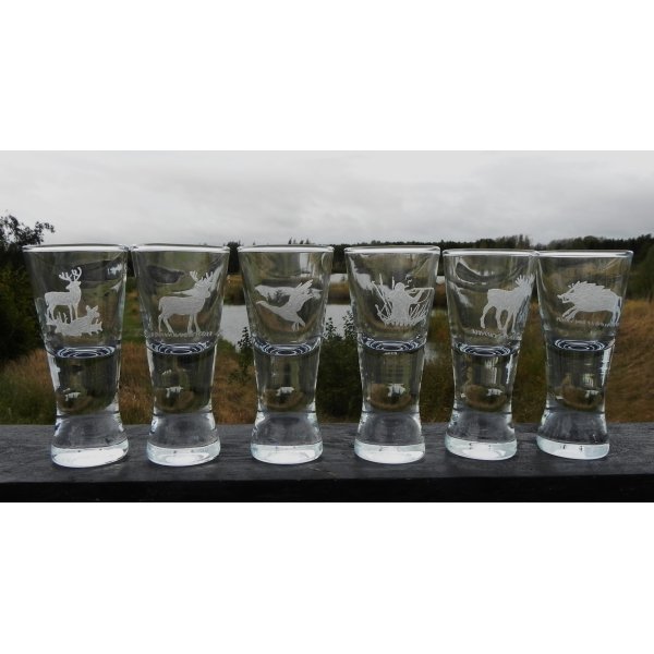 6 st. dramglas m/jagtmotiver