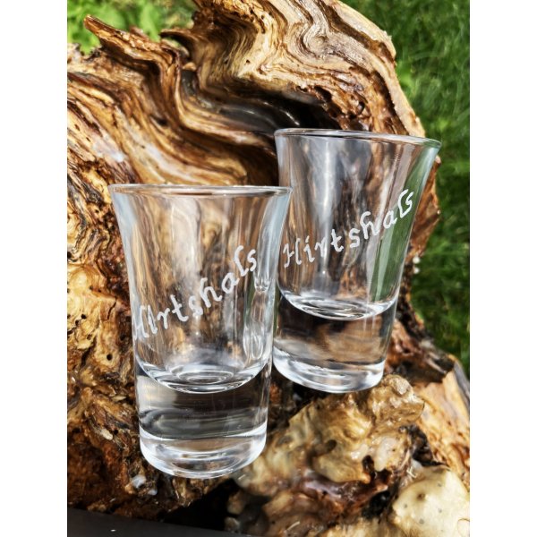 2 bitterglas med skrift i æske